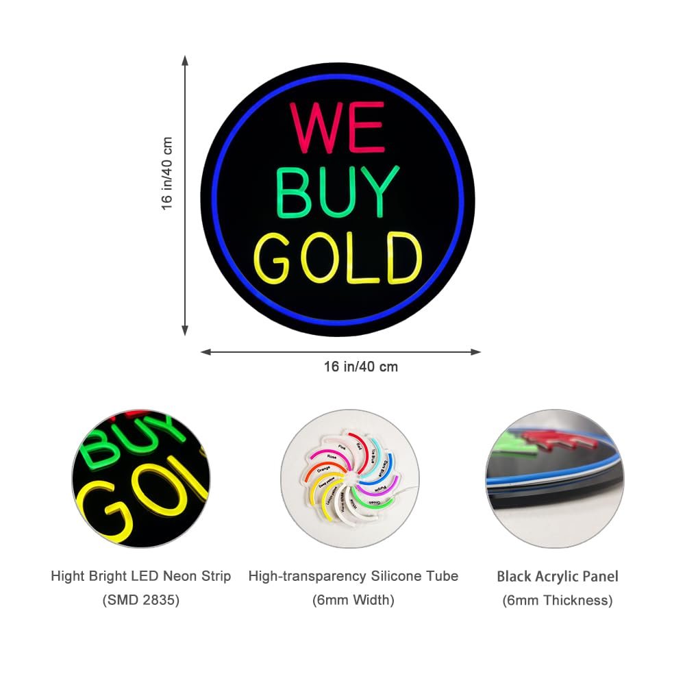LED We Buy Gold Neon Sign, 16"x16" - Image 5
