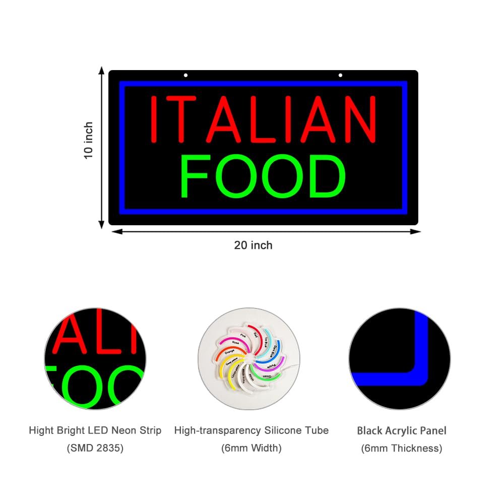 LED ITALIAN FOOD Neon Sign, 20"x10" - Image 3