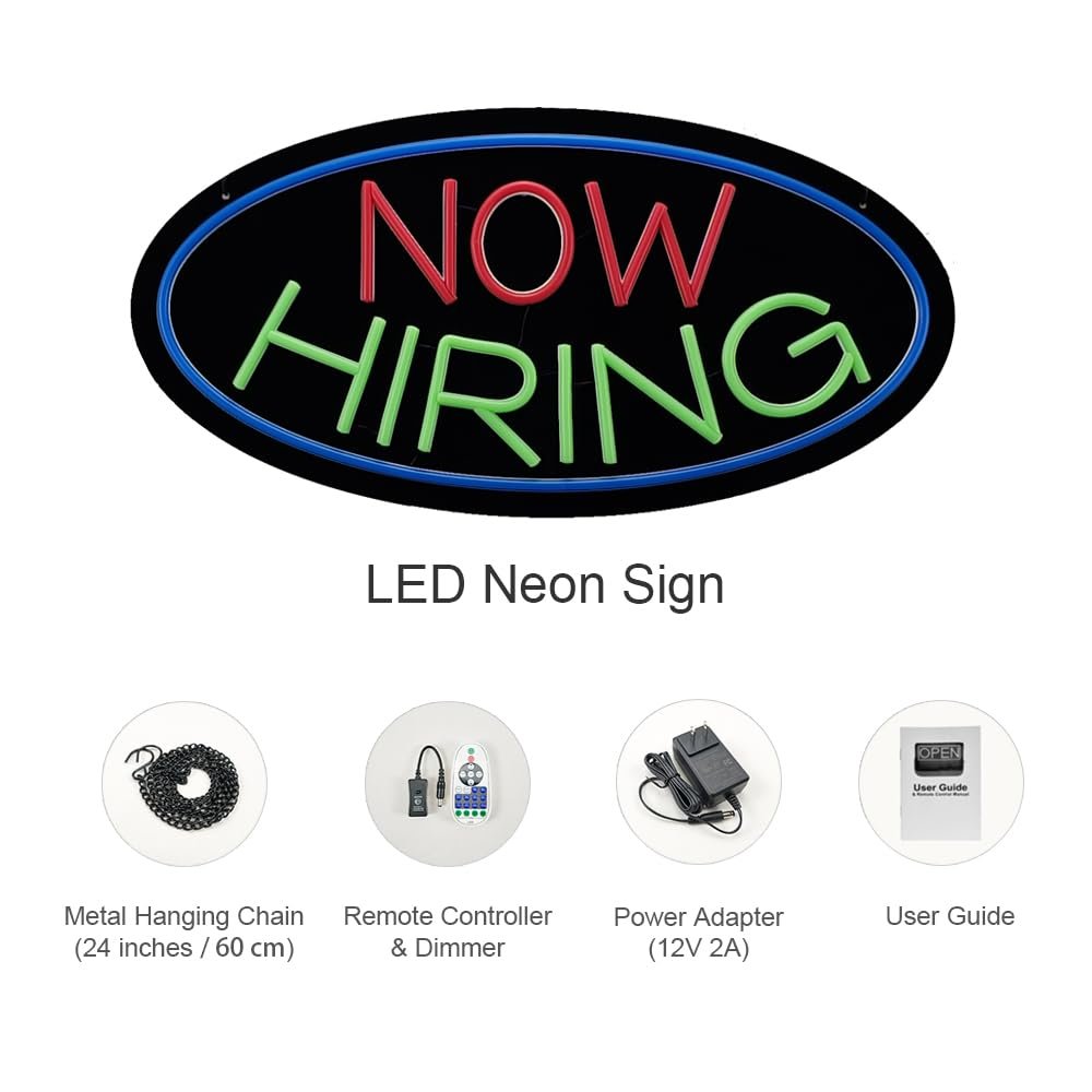 LED Now Hiring Neon Sign, 20"x10" - Image 4