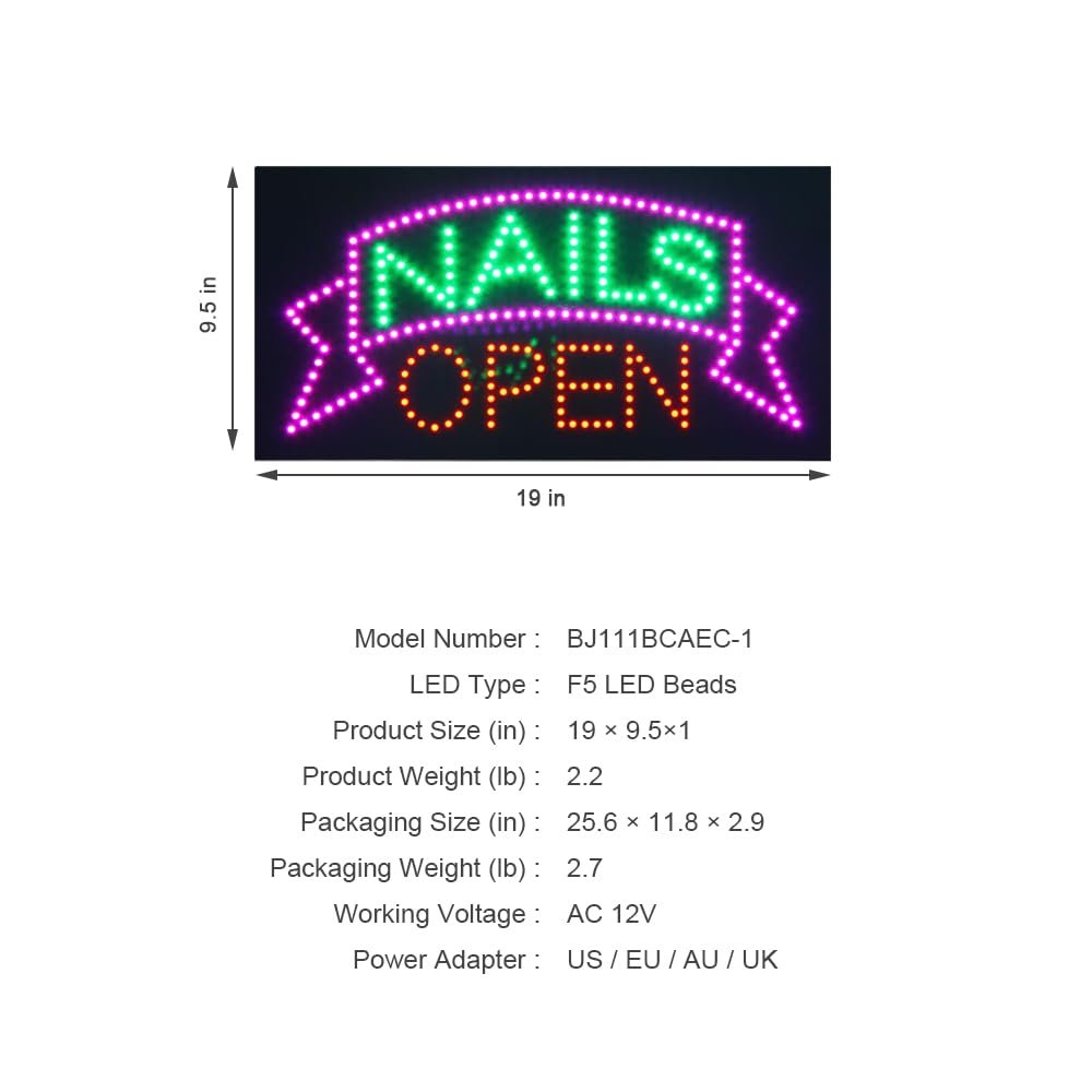LED Nails Open Sign, Animated Billboard LED Open Sign for Nail Salon or Beauty Shop - Image 5