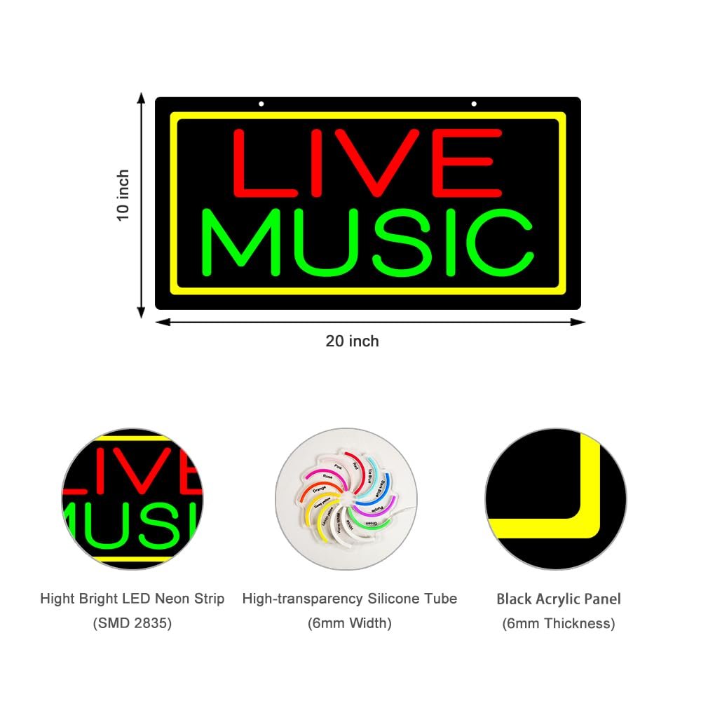 LED Live Music Neon Sign, 20"x10" - Image 2