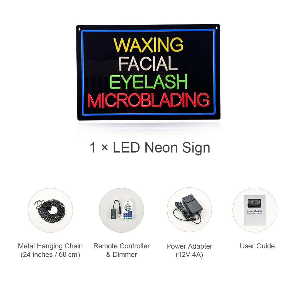LED Waxing Facial Eyelash Microblading Neon Sign, 24"x16" - Image 7
