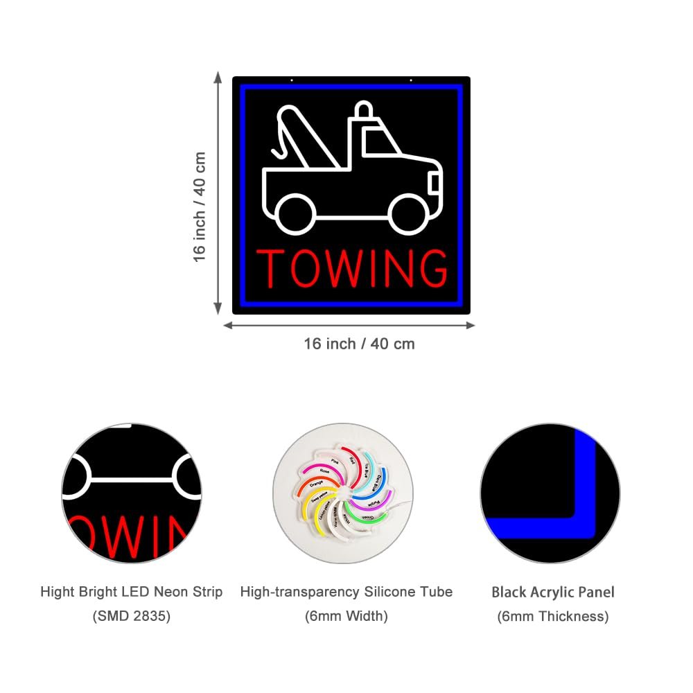 LED Towing Neon Sign, 16"x16" - Image 3