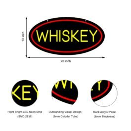 LED Whiskey Neon Sign, 20″x10″