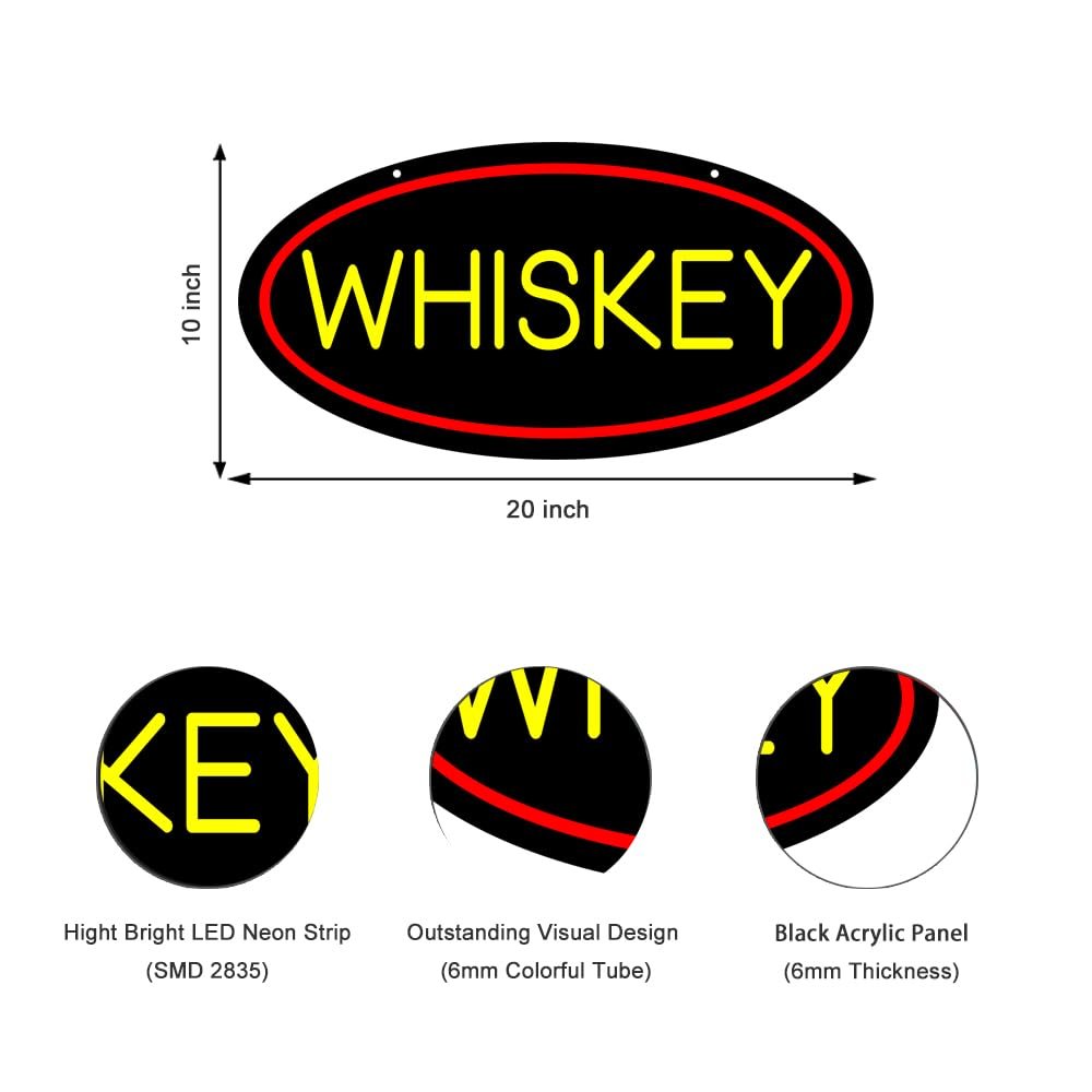 LED Whiskey Neon Sign, 20"x10" - Image 2