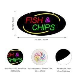LED Fish Chips Neon Sign, 20″x 10″