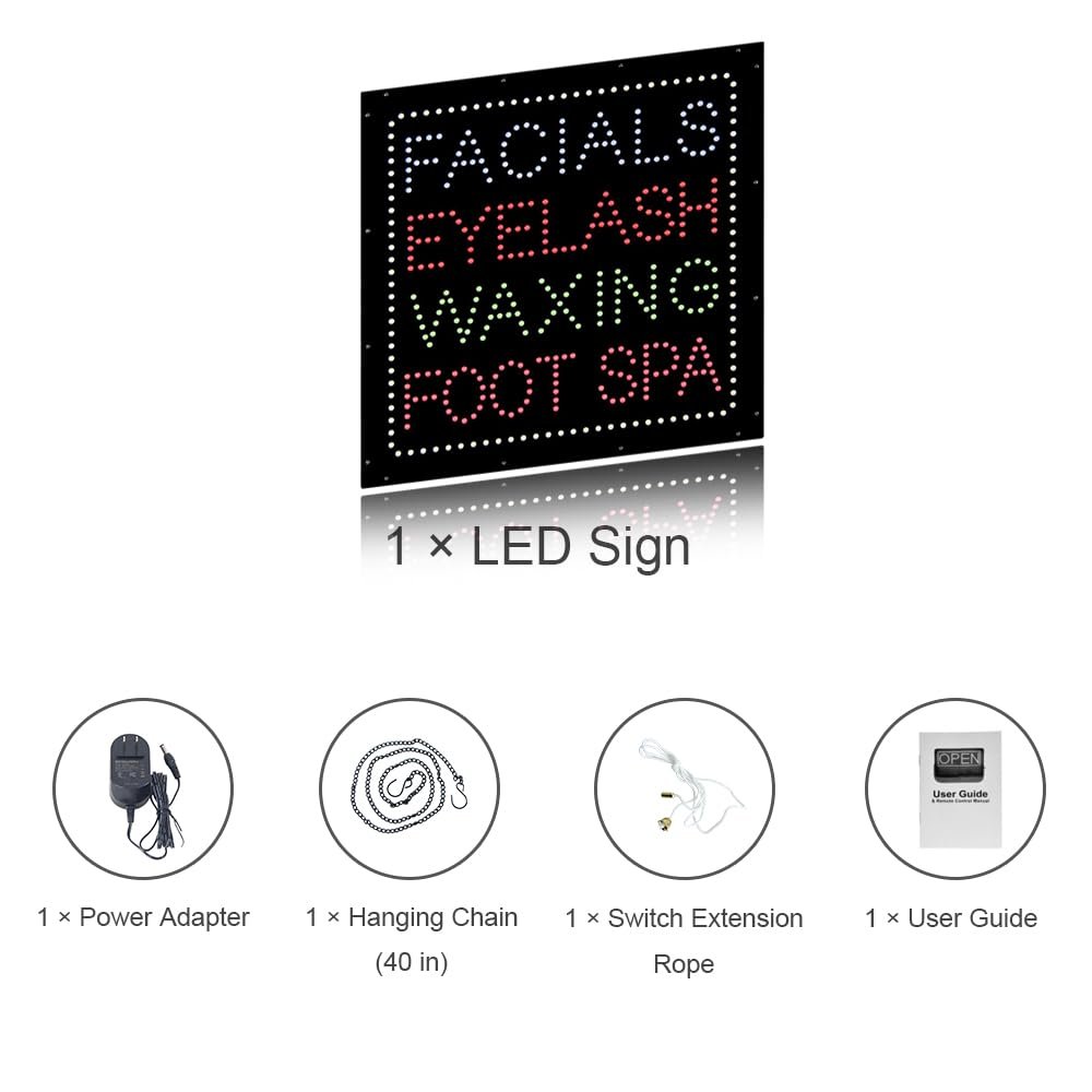 LED Facial Eyelash Waxing Foot Spa Sign, 24"x24" - Image 6