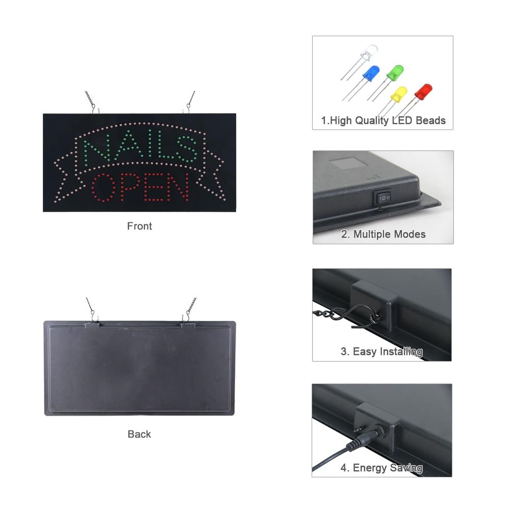 LED Nails Open Sign, Animated Billboard LED Open Sign for Nail Salon or Beauty Shop - Image 4