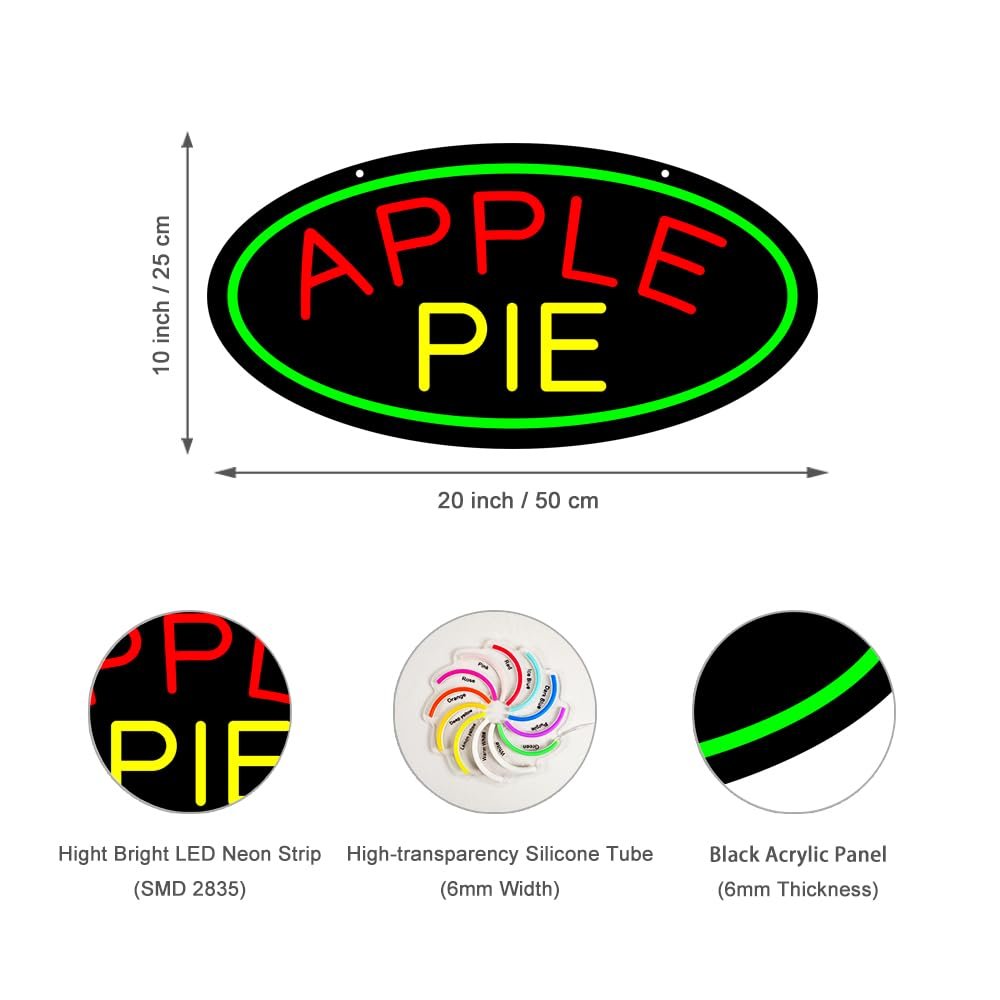 LED Apple Pie Neon Sign, 20"x10" - Image 2