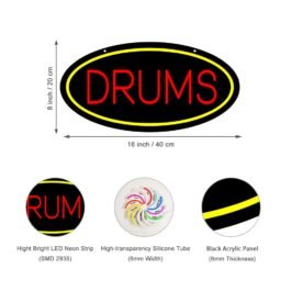 LED Drums Neon Sign, 20″x10″