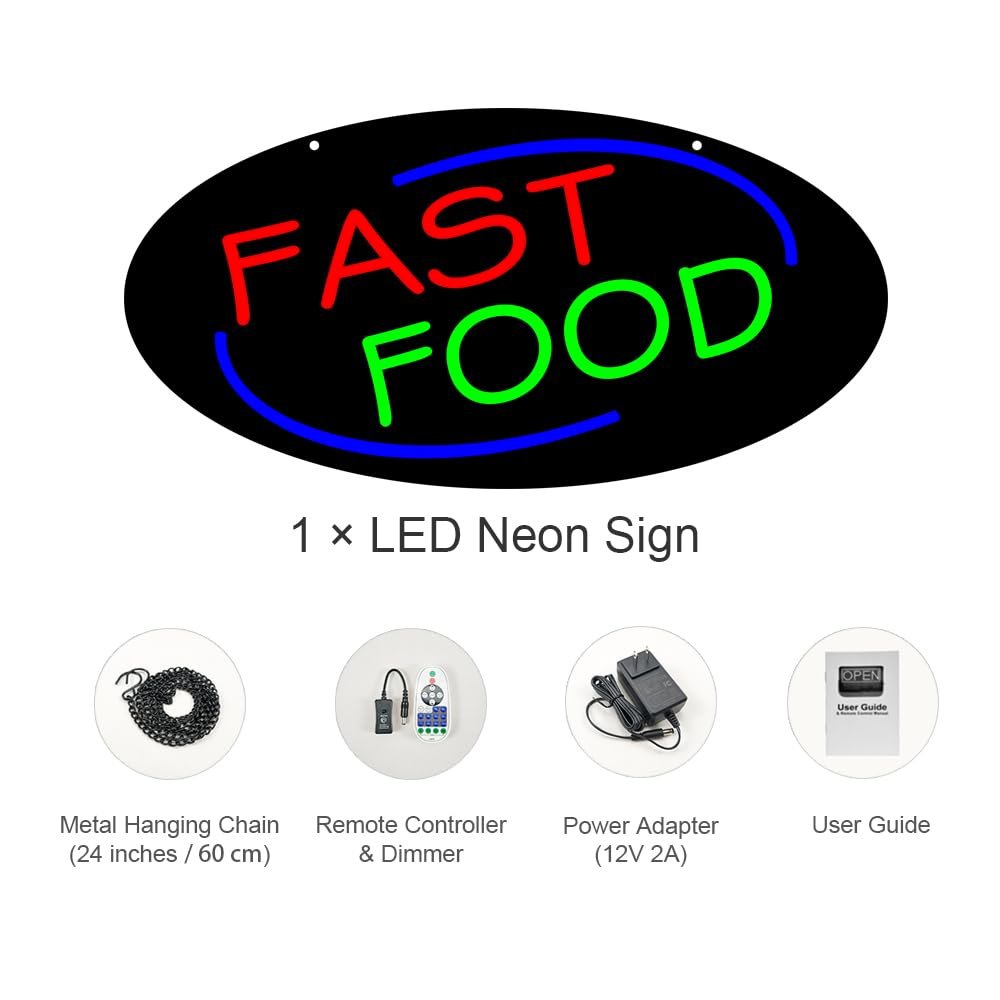 LED Fast Food Neon Sign, 20"x10" - Image 3