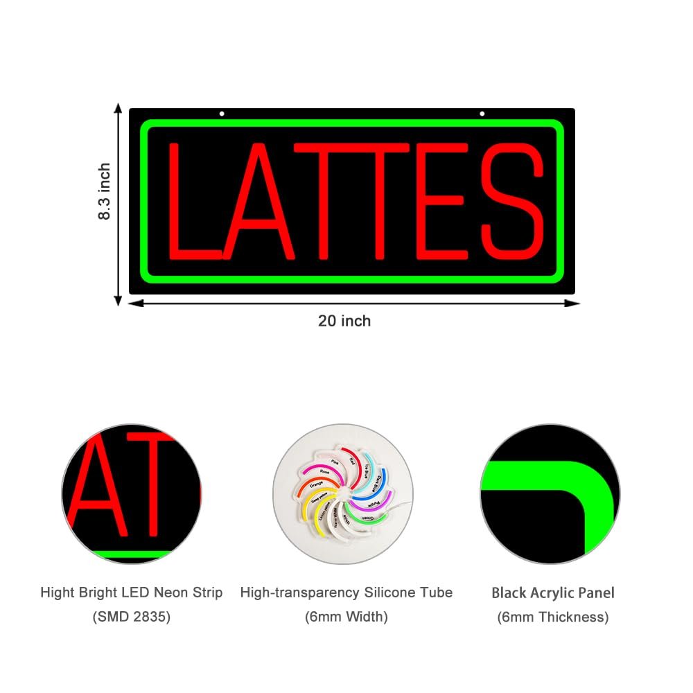 LED Lattes Neon Sign, 20"x8.3" - Image 2