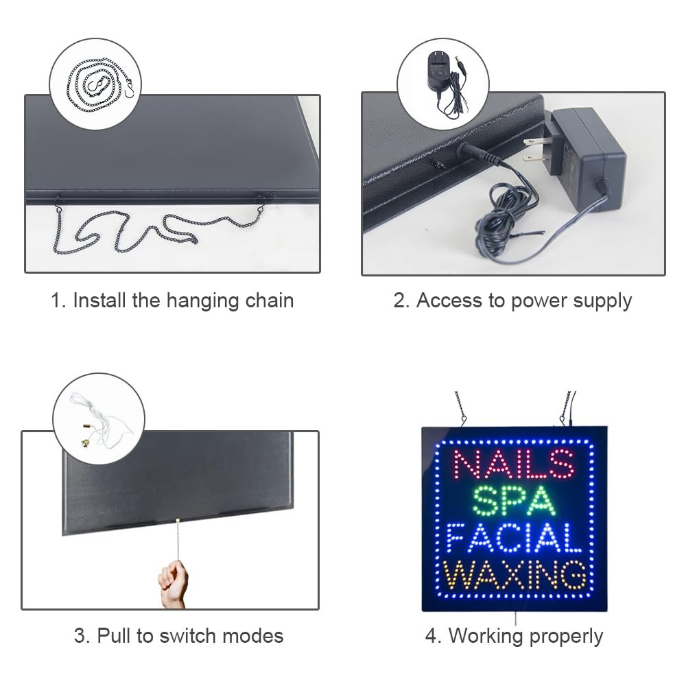 LED Nails SPA Facial Waxing Sign, 16"x16" - Image 6