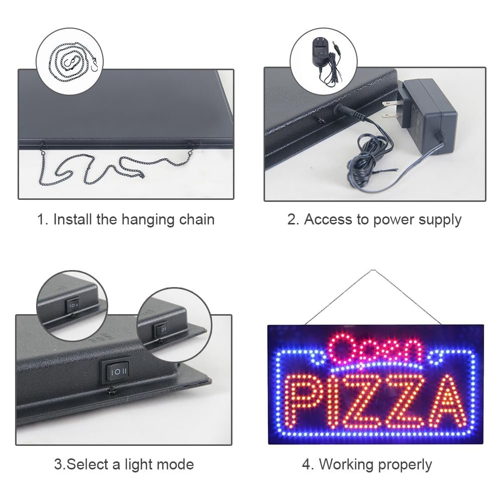 LED Open Pizza Sign, 31"x17" - Image 6