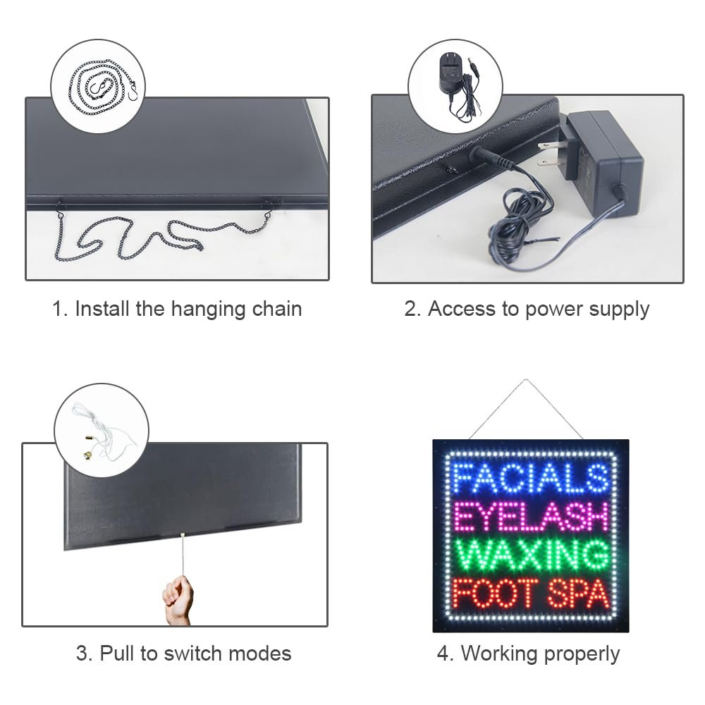 LED Facial Eyelash Waxing Foot Spa Sign, 24"x24" - Image 5