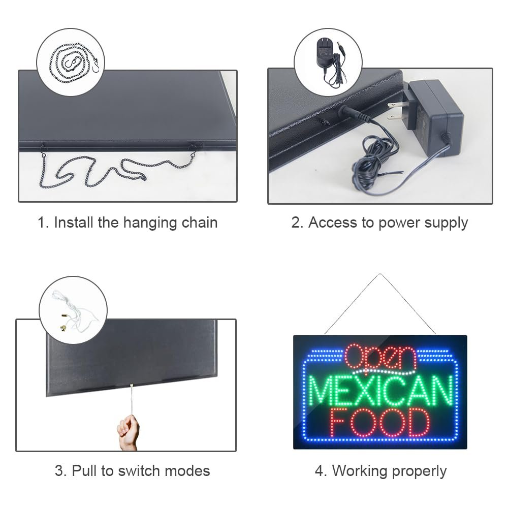 LED Open Mexican Food Sign, 24"x16" - Image 5