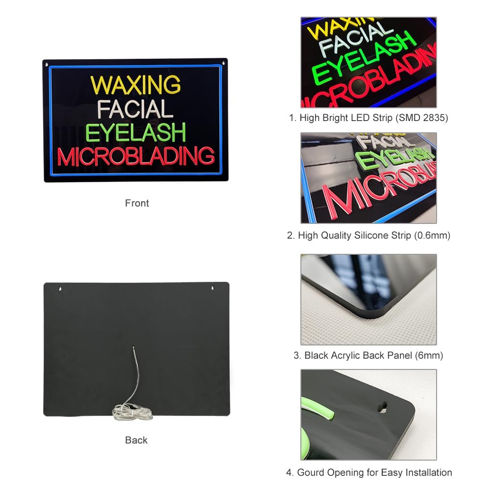 LED Waxing Facial Eyelash Microblading Neon Sign, 24"x16" - Image 5