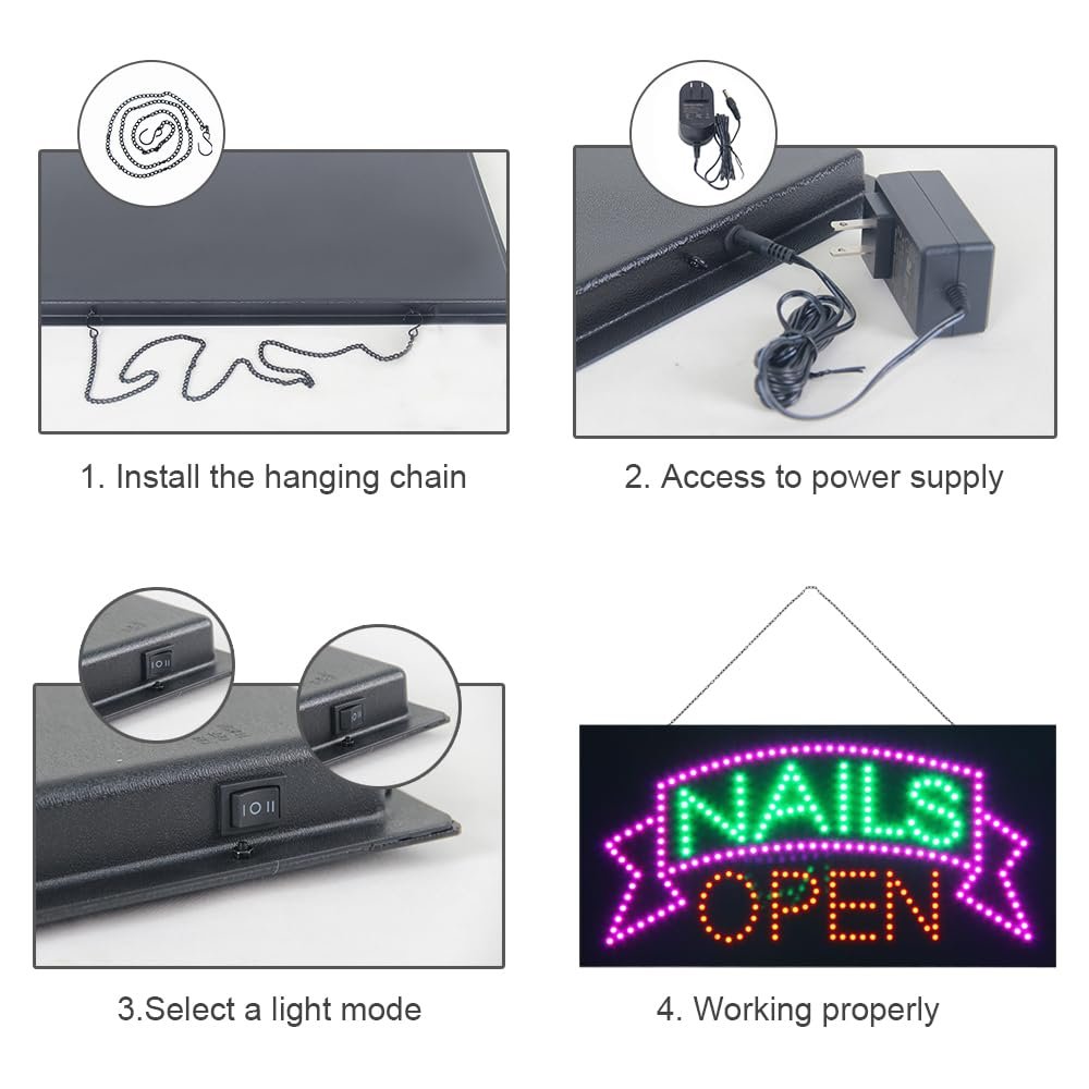 LED Nails Open Sign, Animated Billboard LED Open Sign for Nail Salon or Beauty Shop - Image 6
