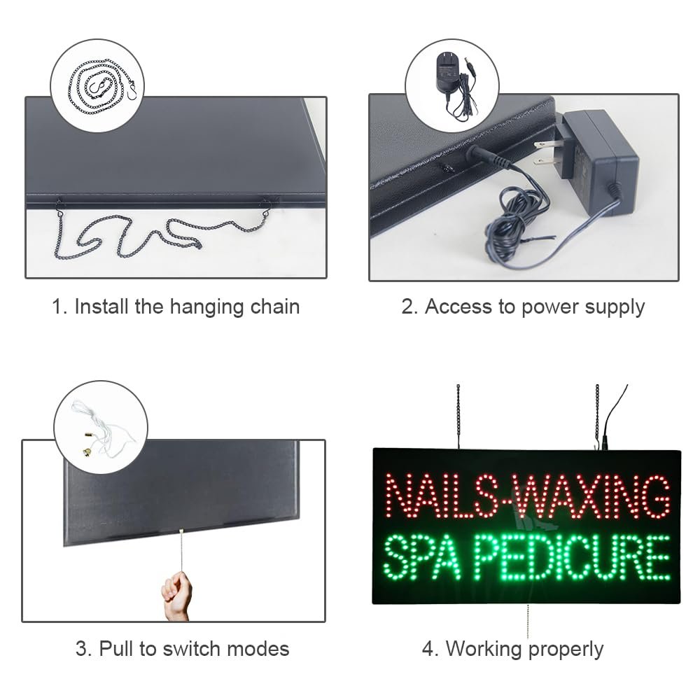 LED Nails Waxing SPA Pedicure Sign, 24"x12" - Image 5