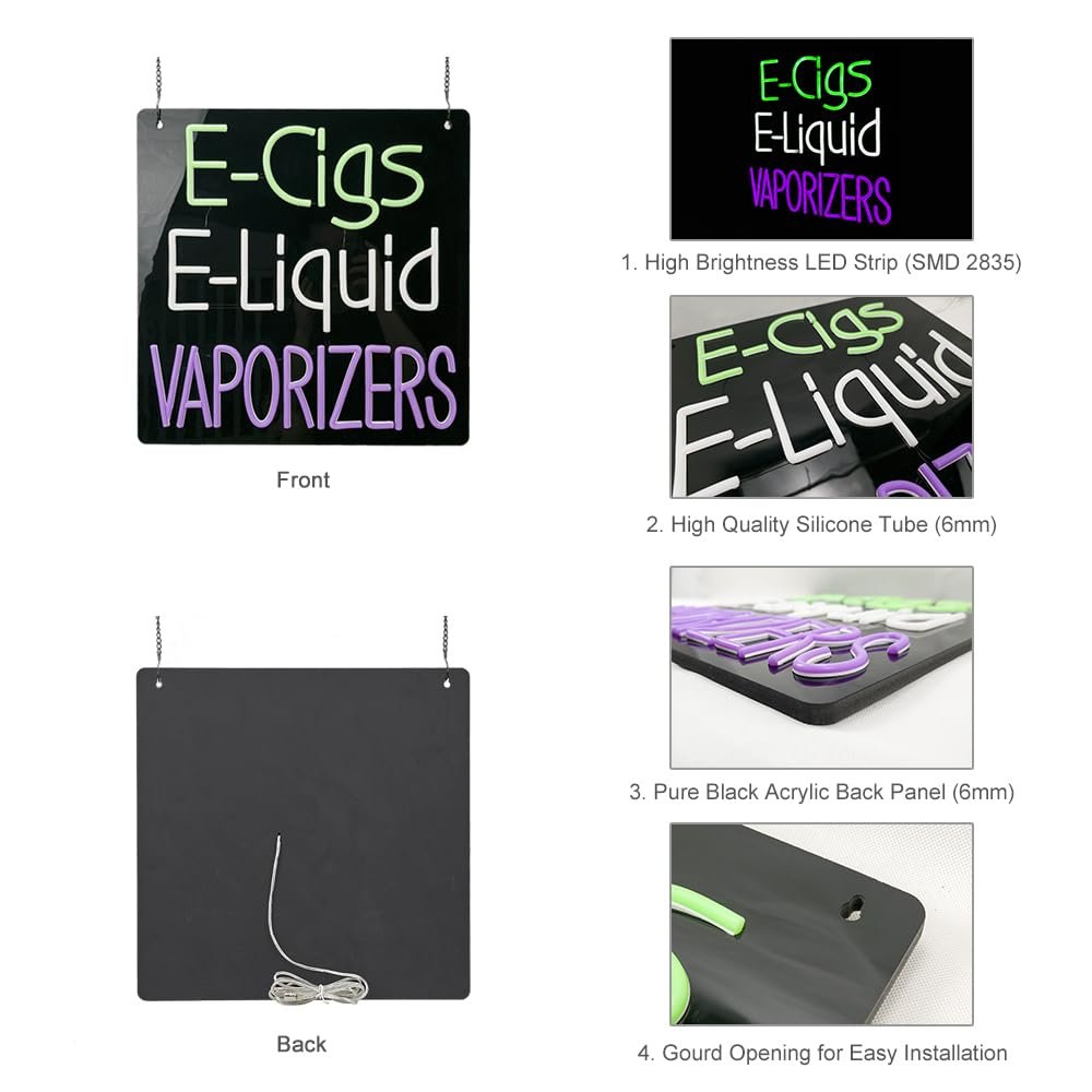 LED E-Cigs E-Liquid Vaporizers Neon Sign, 16"x16" - Image 5