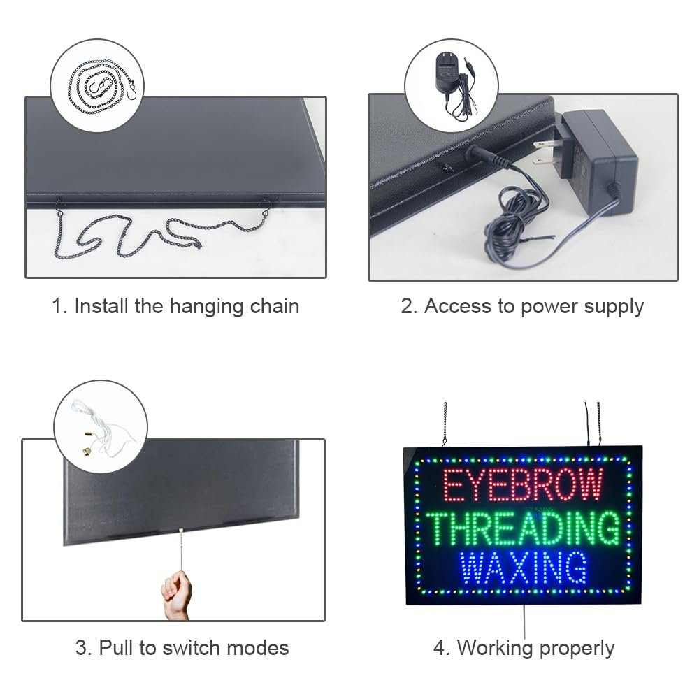 LED Eyebrow Threading Waxing Sign, 24"x16" - Image 7