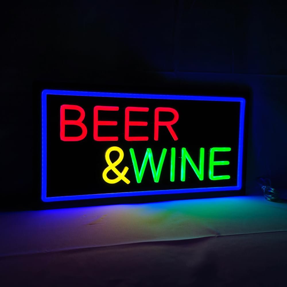 LED Beer Wine Neon Sign, 19"x9.5"