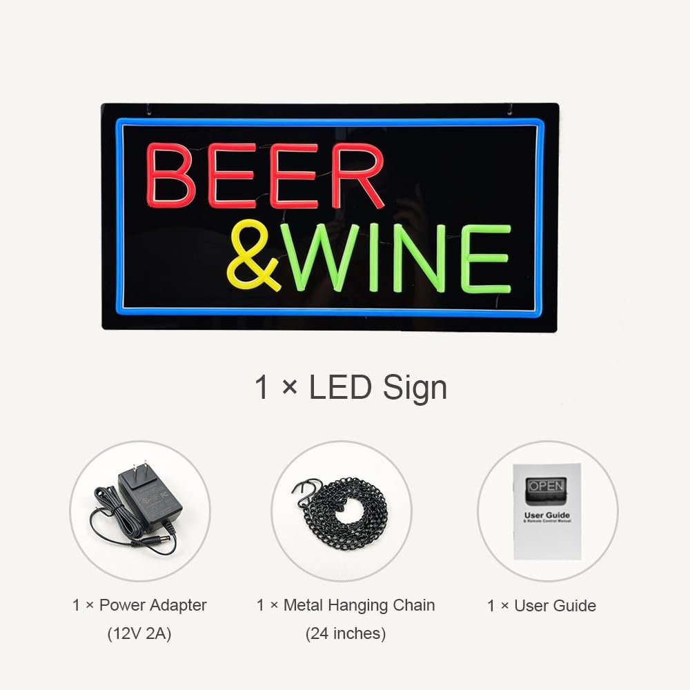 LED Beer Wine Neon Sign, 19"x9.5" - Image 5