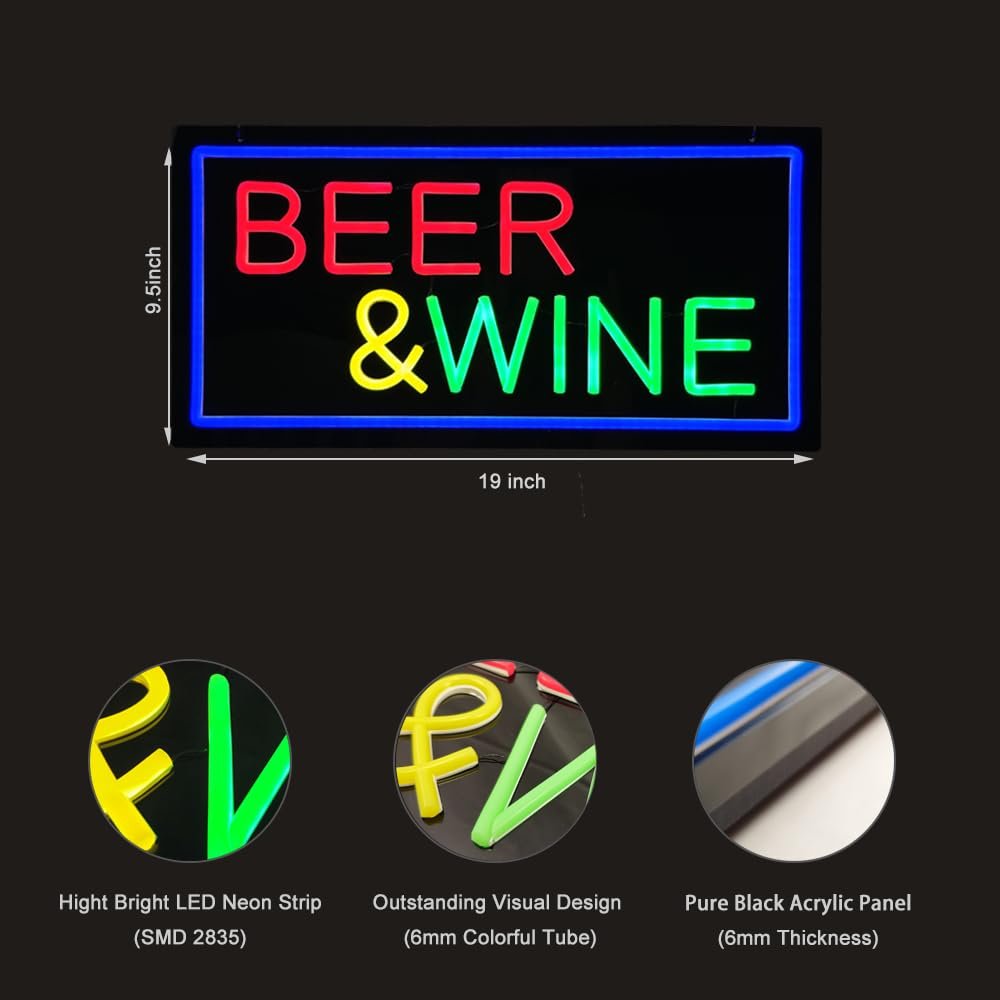 LED Beer Wine Neon Sign, 19"x9.5" - Image 4