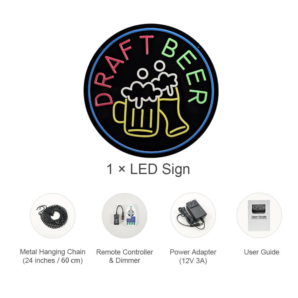 LED Draft Beer Neon Sign, 20"x20" - Image 7